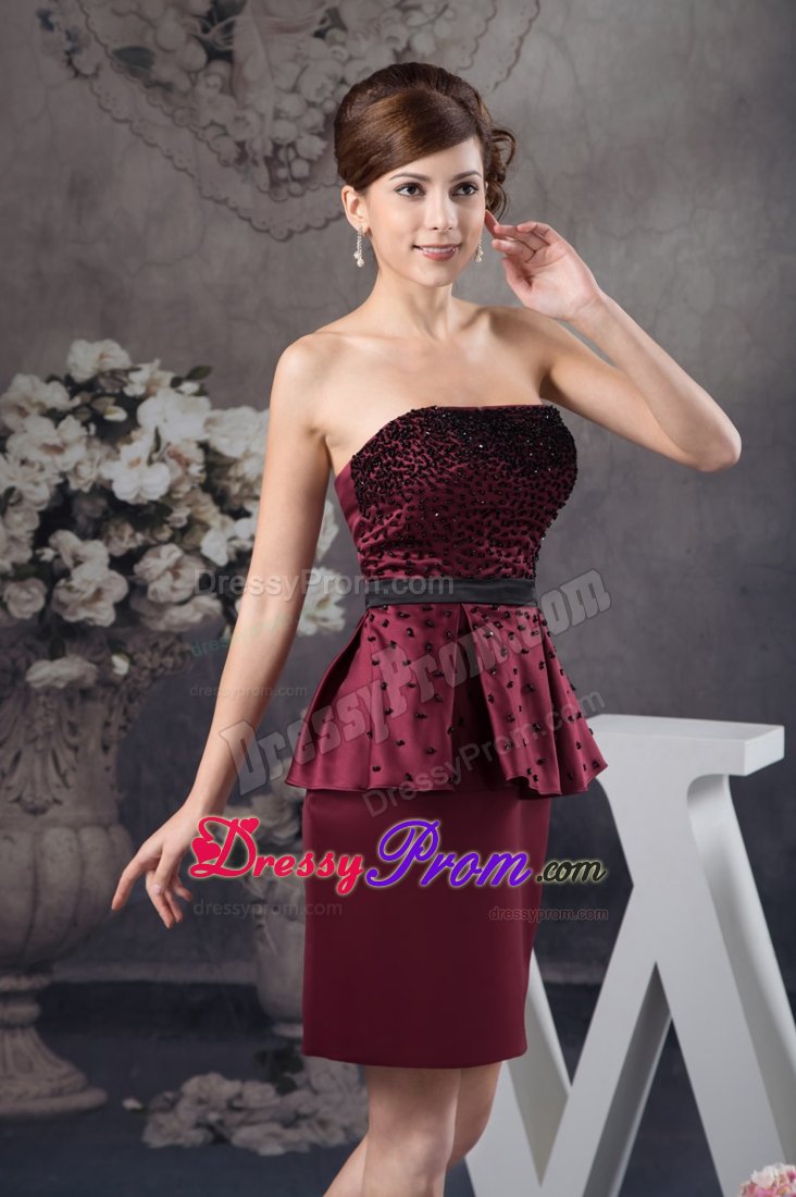 Beaded Mini-length Flouncing Prom Celebrity Dress in Wine Red