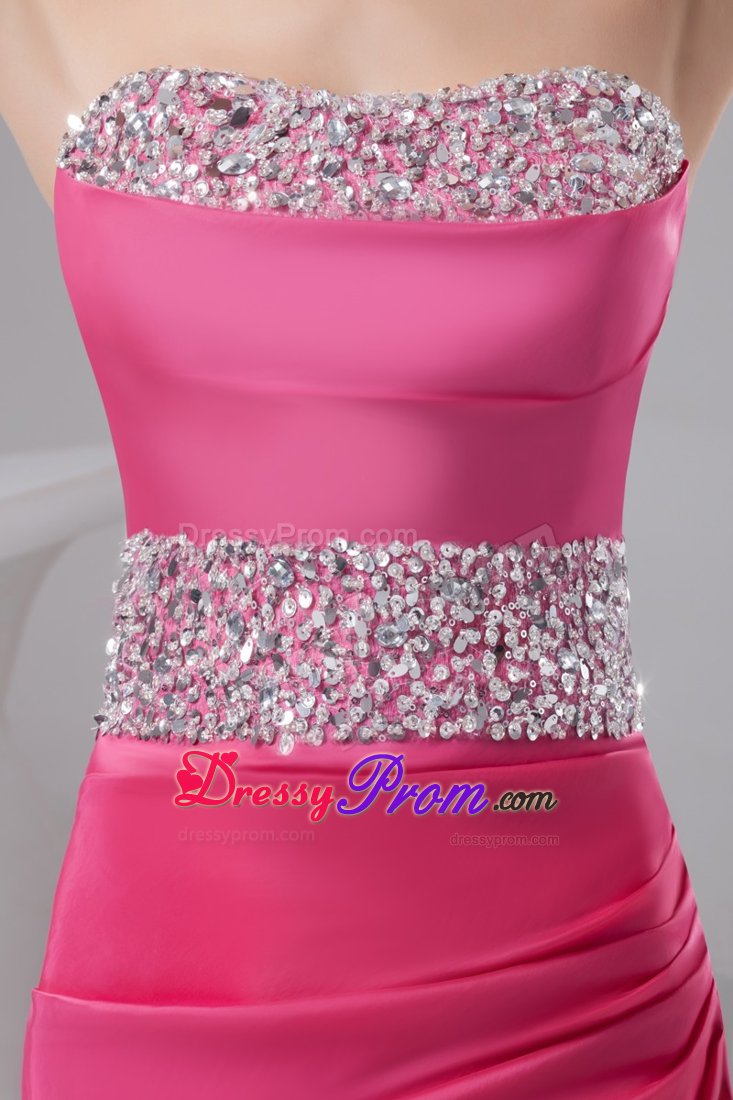 Rose Pink Mini-length Prom Gown Dress with Beading Belt