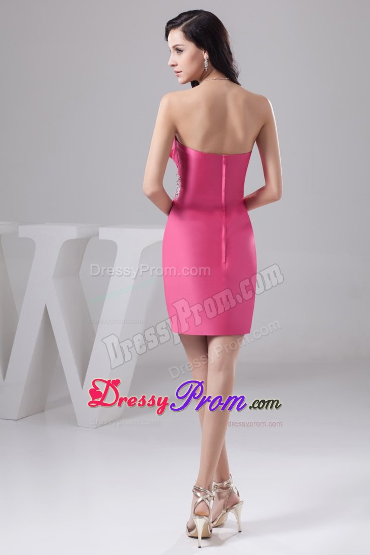 Rose Pink Mini-length Prom Gown Dress with Beading Belt