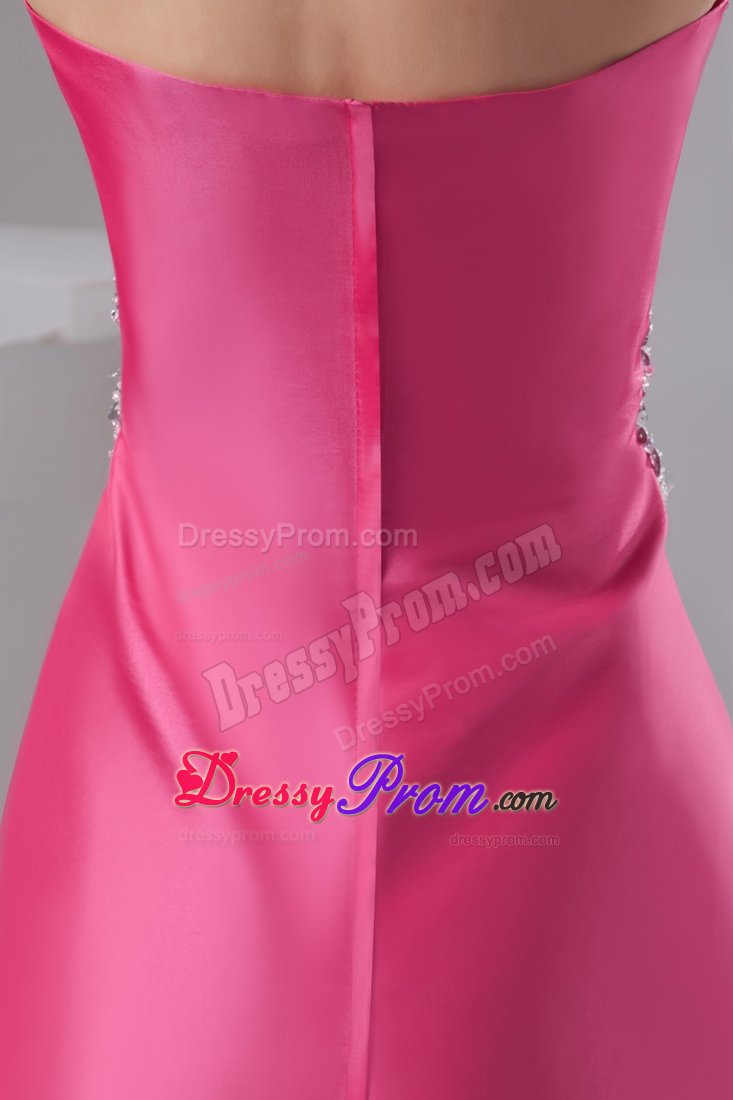 Rose Pink Mini-length Prom Gown Dress with Beading Belt