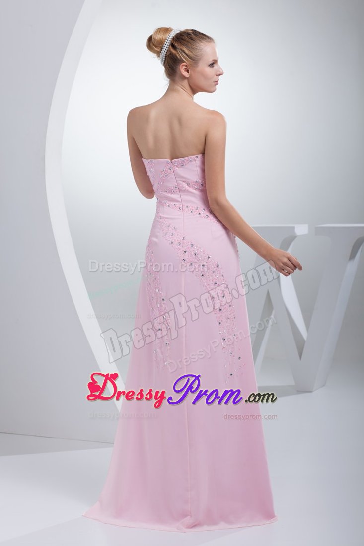 Beaded Sweetheart Pink Floor-length Prom Formal Dress with High Slit