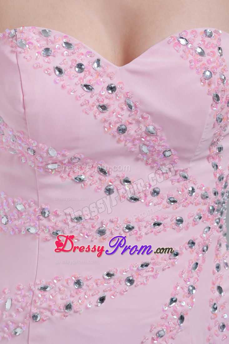 Beaded Sweetheart Pink Floor-length Prom Formal Dress with High Slit