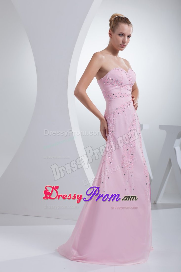 Beaded Sweetheart Pink Floor-length Prom Formal Dress with High Slit