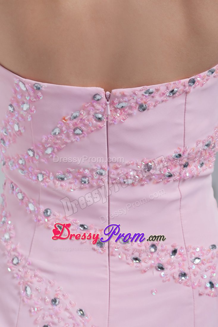 Beaded Sweetheart Pink Floor-length Prom Formal Dress with High Slit