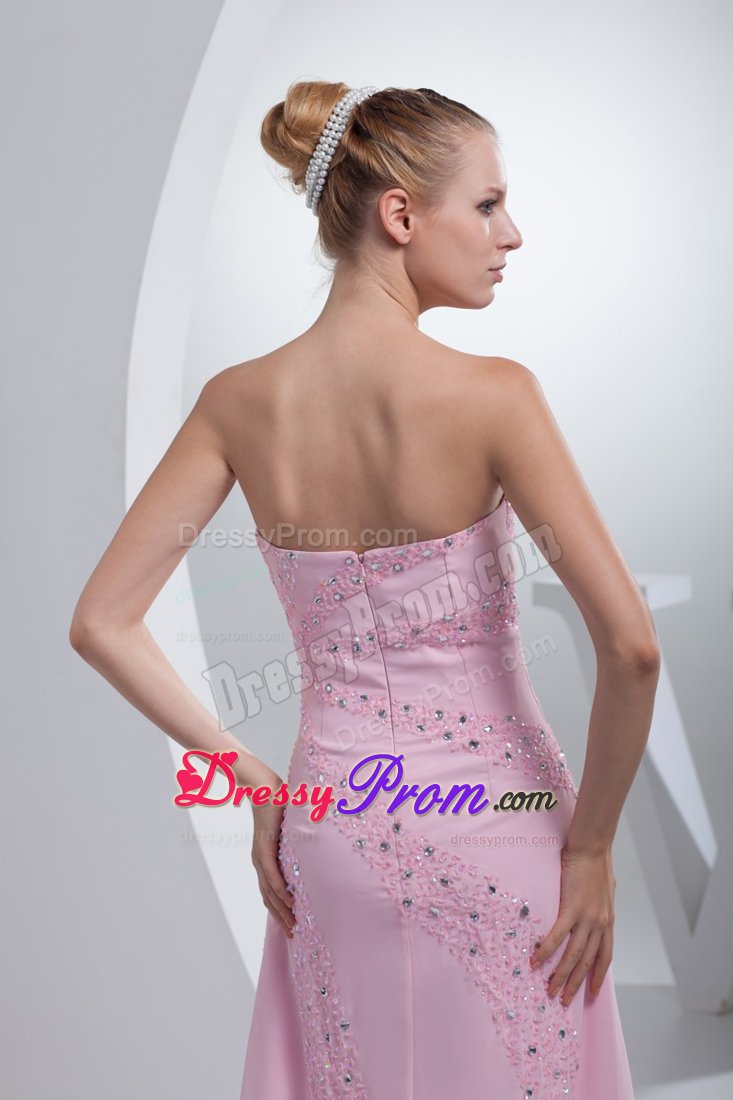 Beaded Sweetheart Pink Floor-length Prom Formal Dress with High Slit