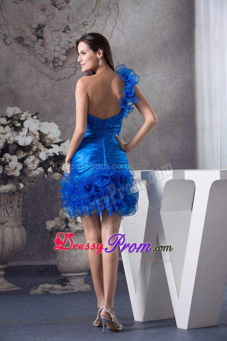 Ruffled One Shoulder Prom Dress in Royal Blue with Rolling Flowers