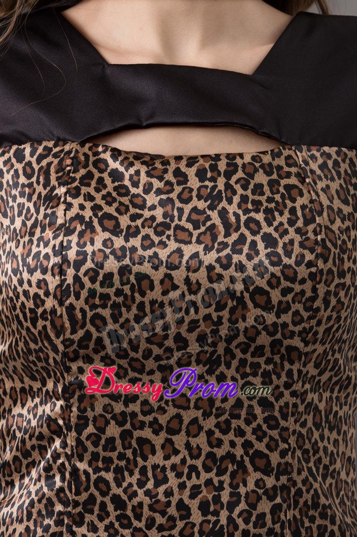 Leopard Print Cutout Neckline Brown and Black Prom Dress