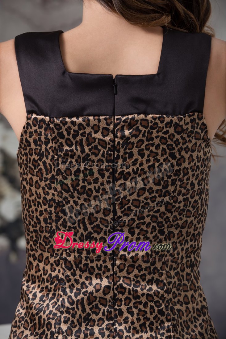 Leopard Print Cutout Neckline Brown and Black Prom Dress