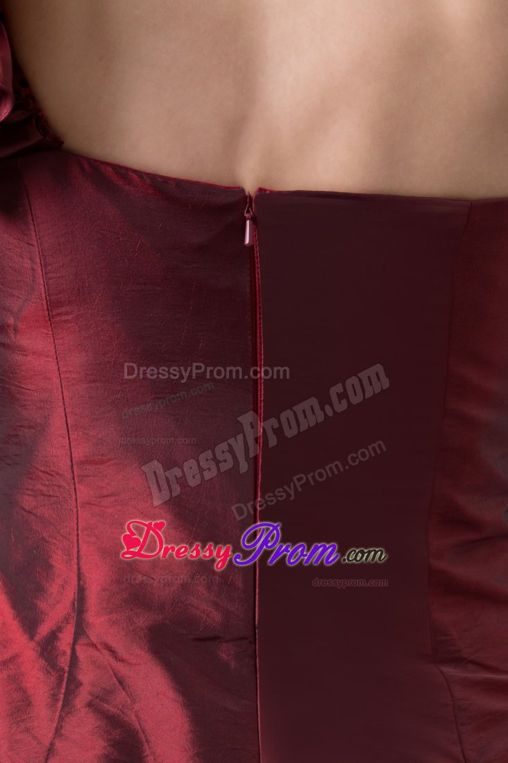 Short A-line Burgundy Floral One Shoulder Prom Evening Dresses