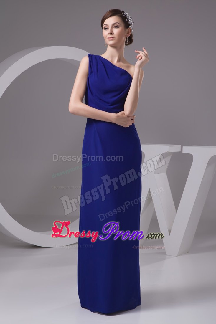 Single Shoulder Floor-length Royal Prom Gown with Side Slit