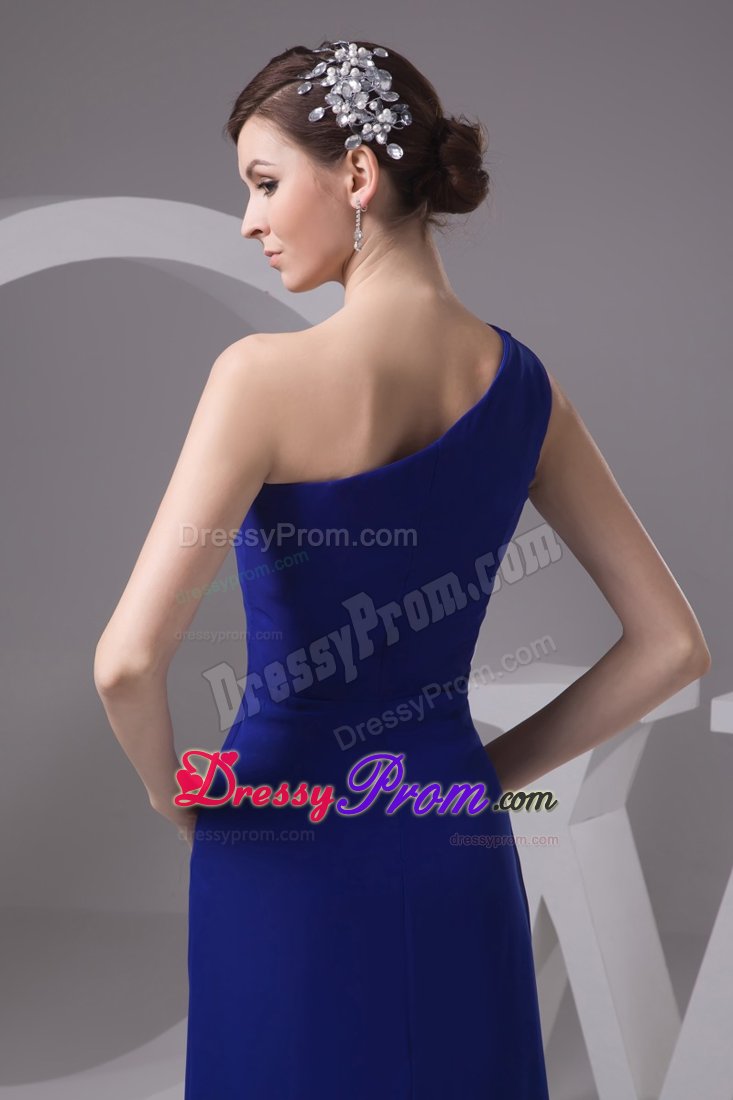 Single Shoulder Floor-length Royal Prom Gown with Side Slit