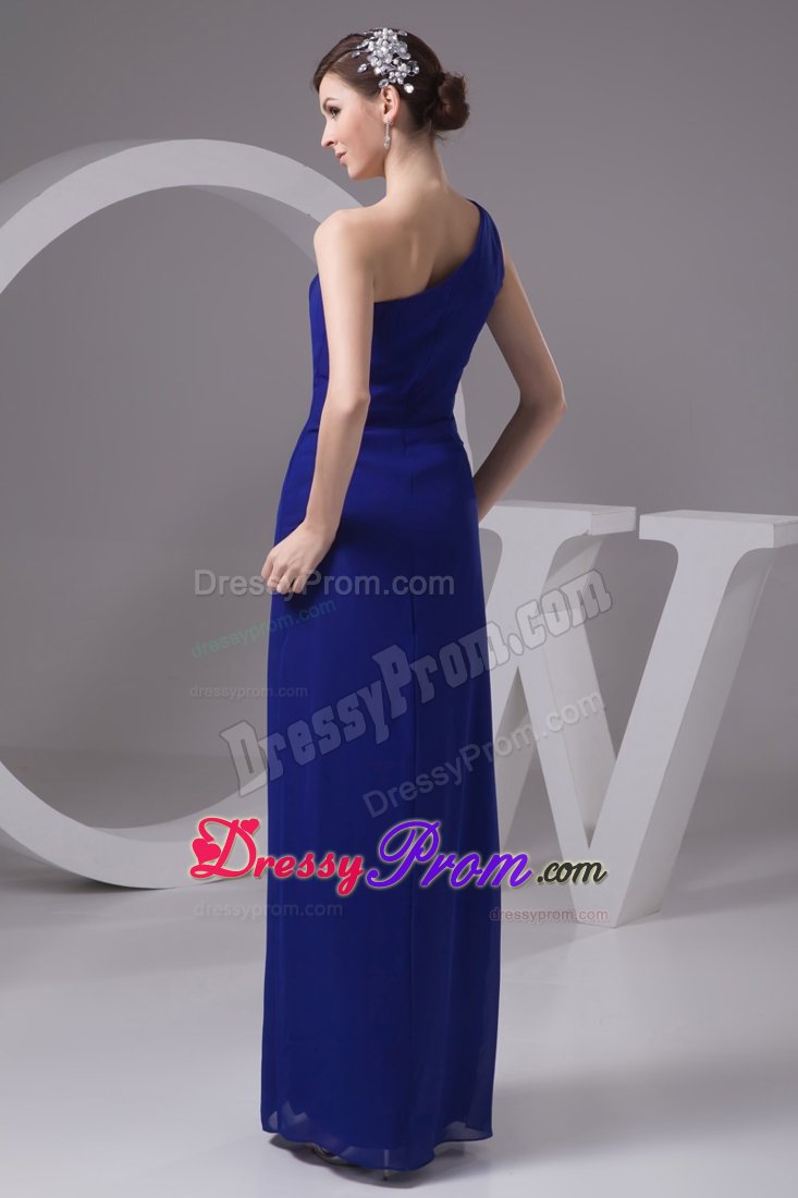 Single Shoulder Floor-length Royal Prom Gown with Side Slit