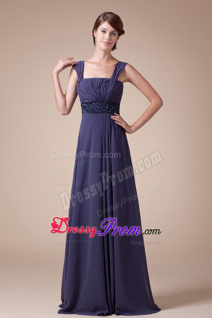 Square Straps Long Ruched Purple Prom Homecoming Dresses