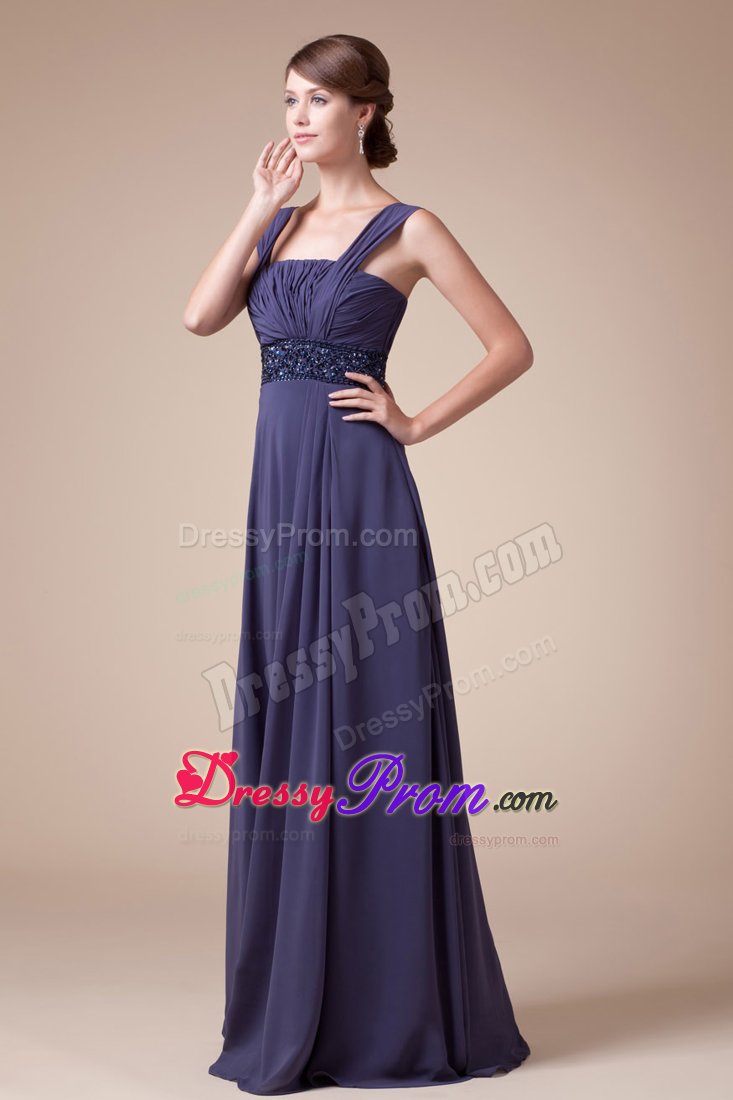 Square Straps Long Ruched Purple Prom Homecoming Dresses