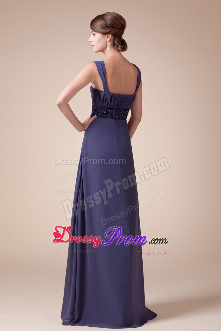 Square Straps Long Ruched Purple Prom Homecoming Dresses