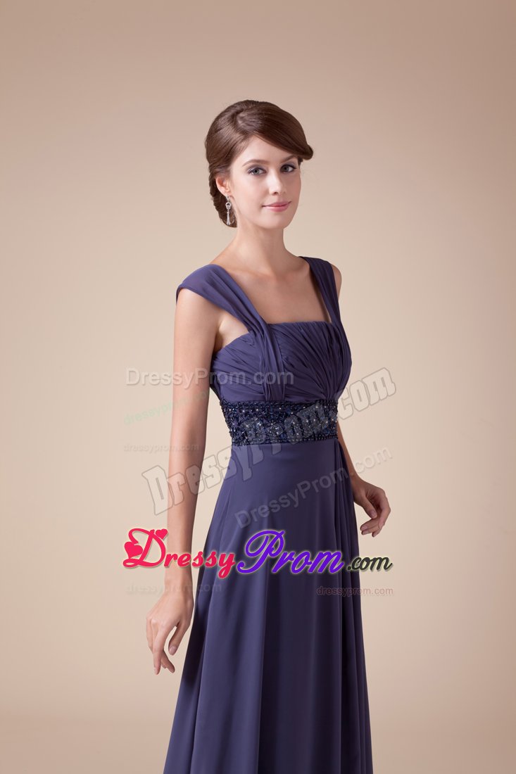Square Straps Long Ruched Purple Prom Homecoming Dresses