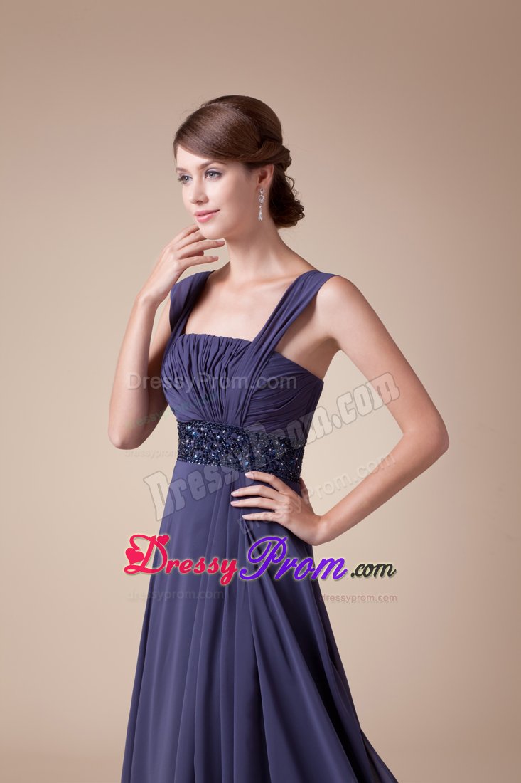 Square Straps Long Ruched Purple Prom Homecoming Dresses