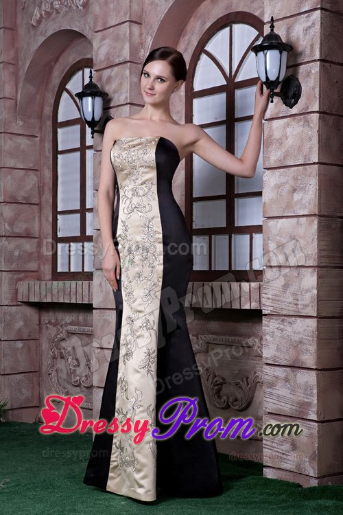 Black and Champagne Embroidery Floor-length Dress for Prom