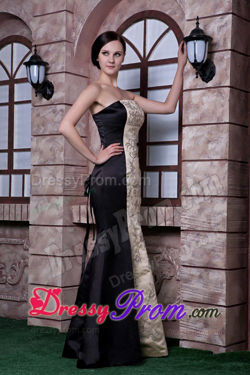 Black and Champagne Embroidery Floor-length Dress for Prom