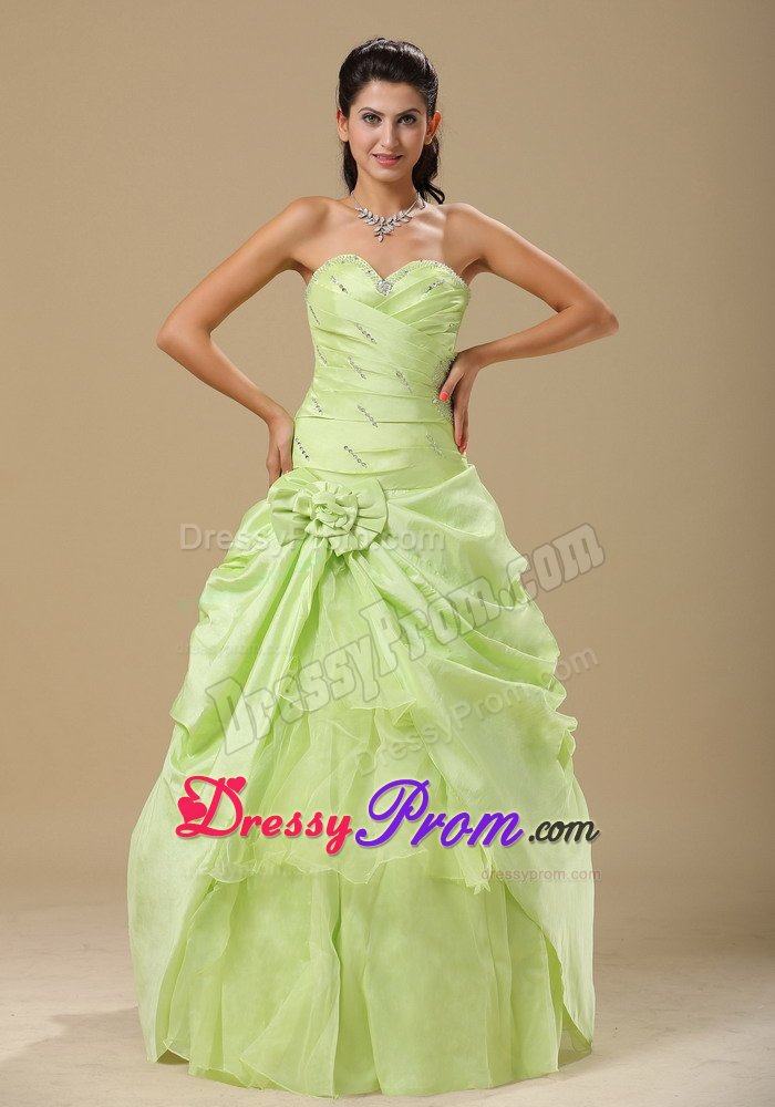 Beading and Ruches Accent Organza Quince Gowns in Yellow Green