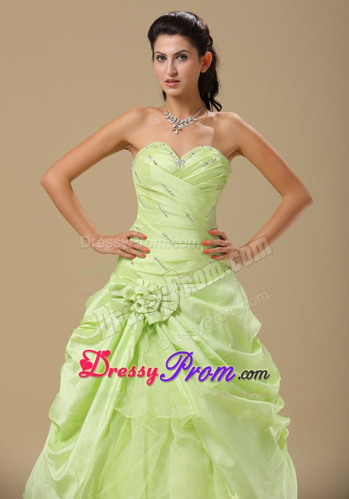 Beading and Ruches Accent Organza Quince Gowns in Yellow Green