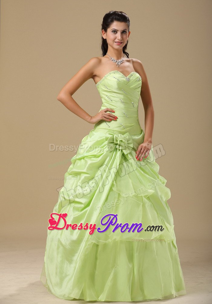 Beading and Ruches Accent Organza Quince Gowns in Yellow Green