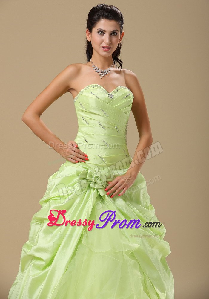 Beading and Ruches Accent Organza Quince Gowns in Yellow Green