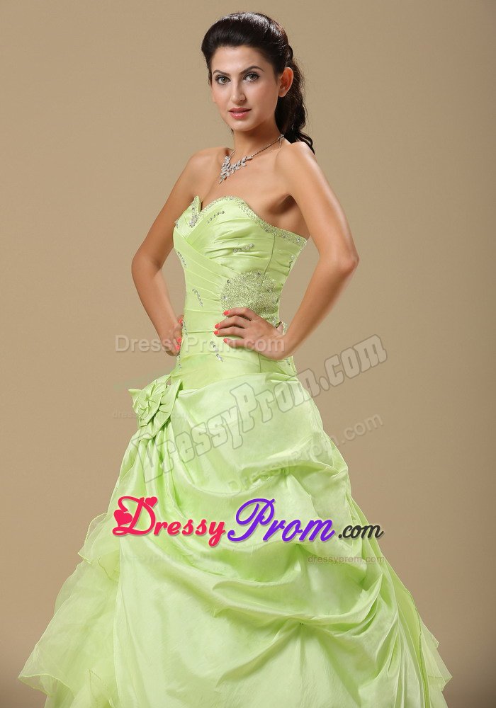 Beading and Ruches Accent Organza Quince Gowns in Yellow Green