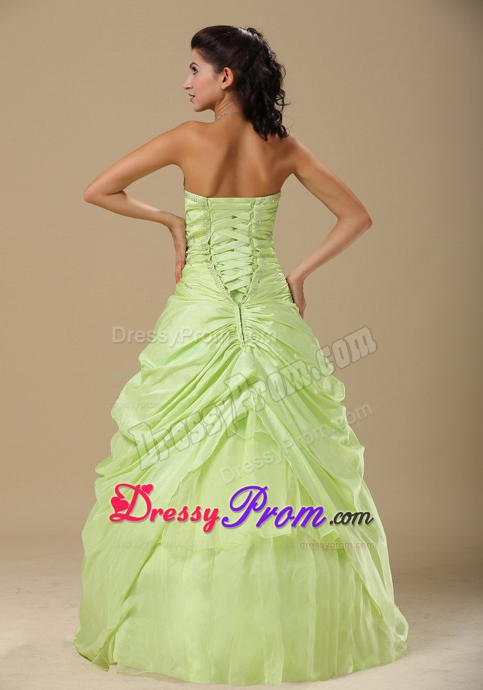 Beading and Ruches Accent Organza Quince Gowns in Yellow Green