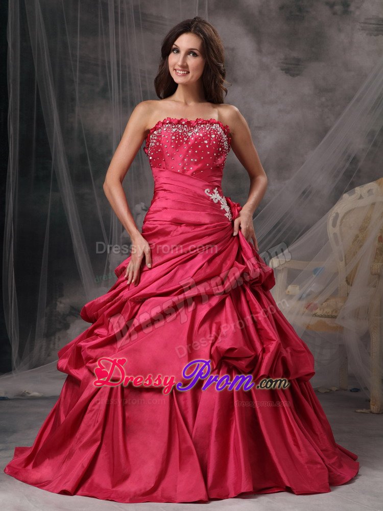 Golden CO Beading and Ruches Accent Red Quinceanera Dress 2014