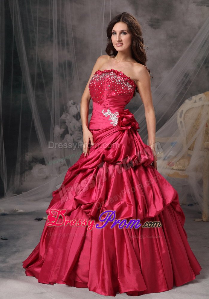 Golden CO Beading and Ruches Accent Red Quinceanera Dress 2014
