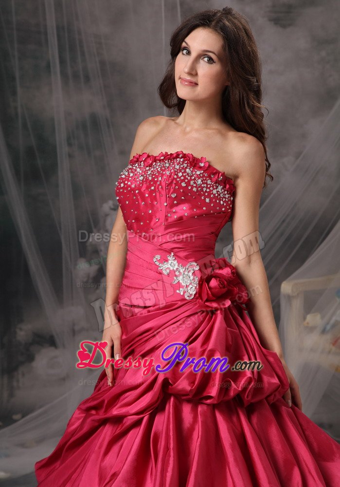 Golden CO Beading and Ruches Accent Red Quinceanera Dress 2014