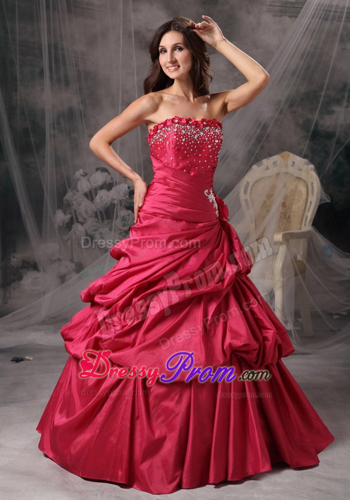 Golden CO Beading and Ruches Accent Red Quinceanera Dress 2014