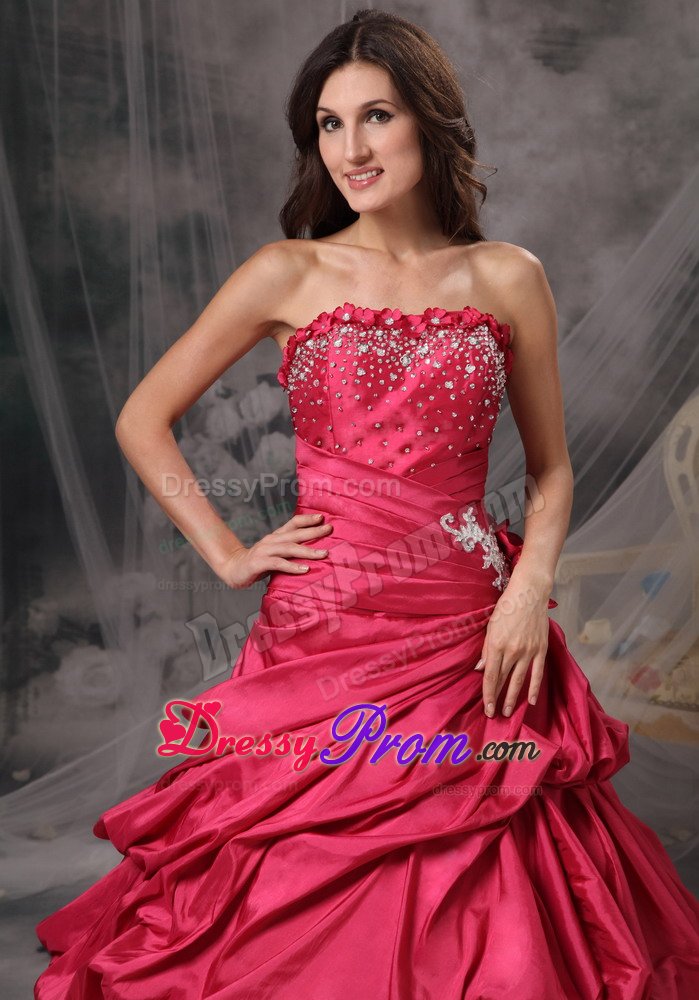 Golden CO Beading and Ruches Accent Red Quinceanera Dress 2014