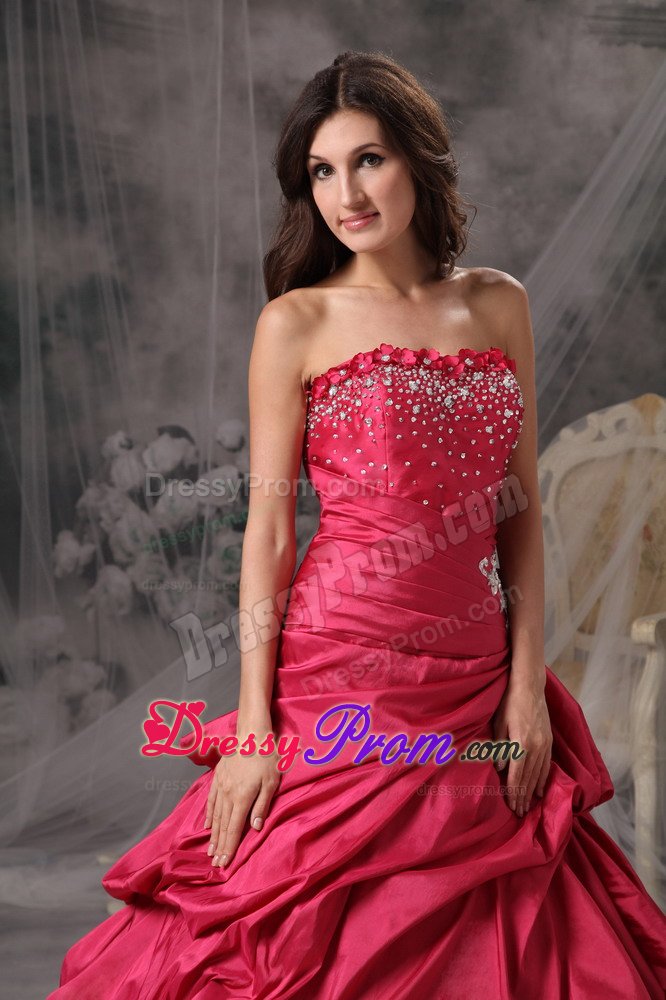 Golden CO Beading and Ruches Accent Red Quinceanera Dress 2014