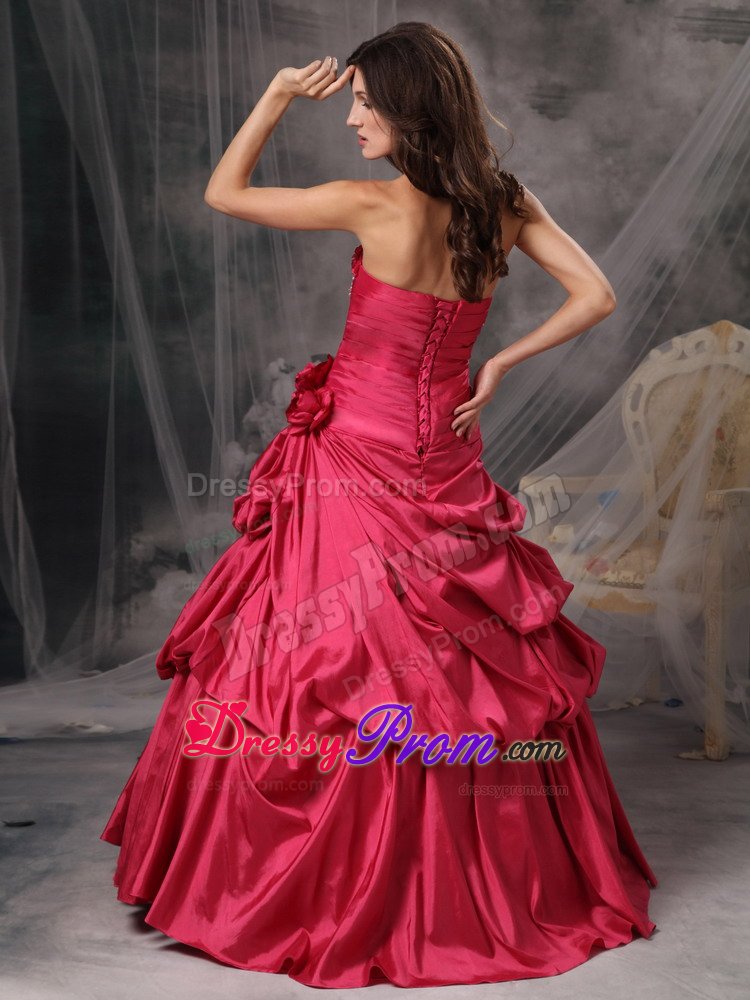 Golden CO Beading and Ruches Accent Red Quinceanera Dress 2014