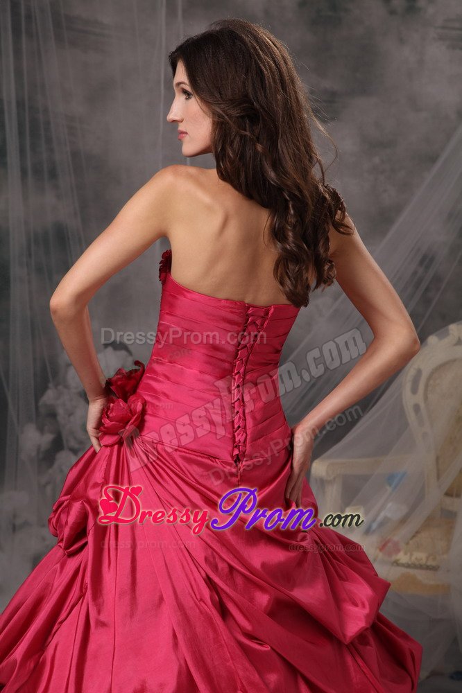 Golden CO Beading and Ruches Accent Red Quinceanera Dress 2014