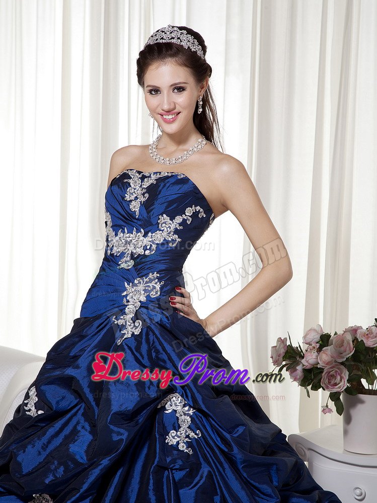 Appliques and Pick ups Accent Quinceanera Gowns in Royal Blue