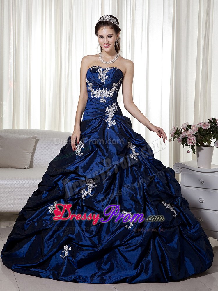 Appliques and Pick ups Accent Quinceanera Gowns in Royal Blue