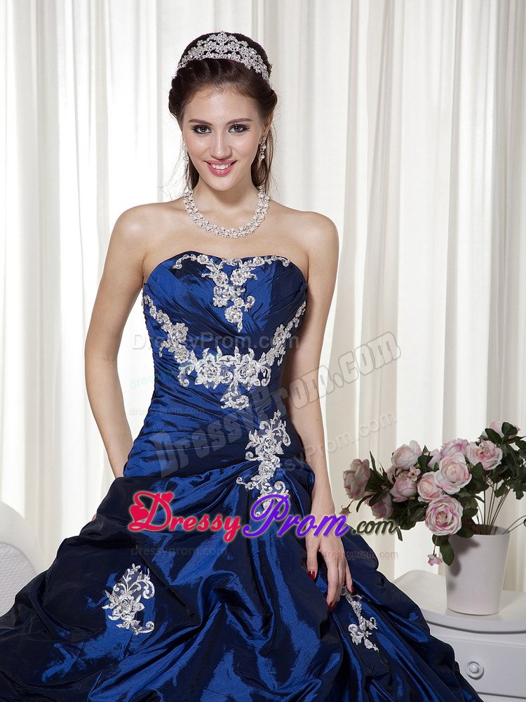 Appliques and Pick ups Accent Quinceanera Gowns in Royal Blue