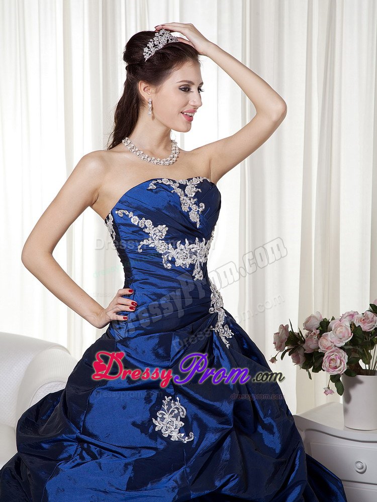 Appliques and Pick ups Accent Quinceanera Gowns in Royal Blue