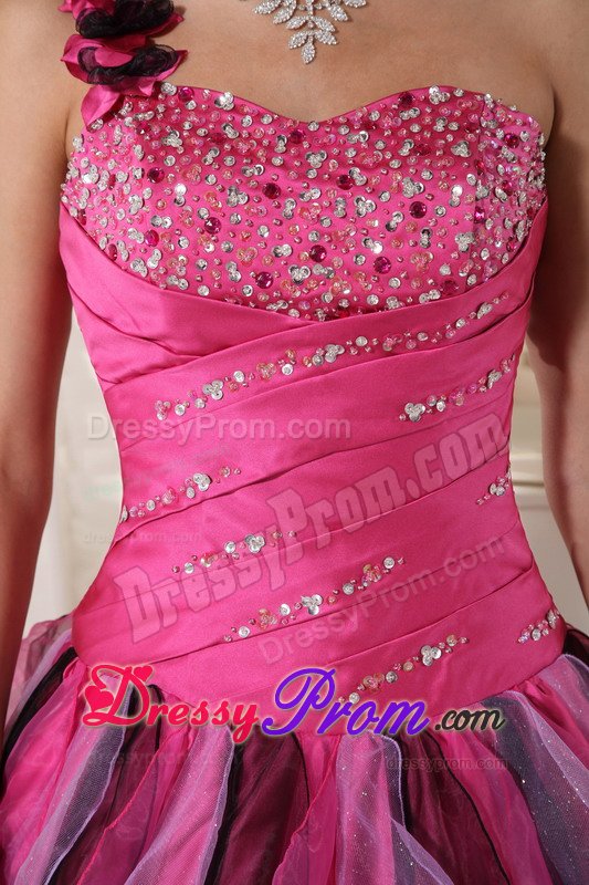 Pretty Beading Ruffles One Shoulder Colorful Quinceanera Gowns