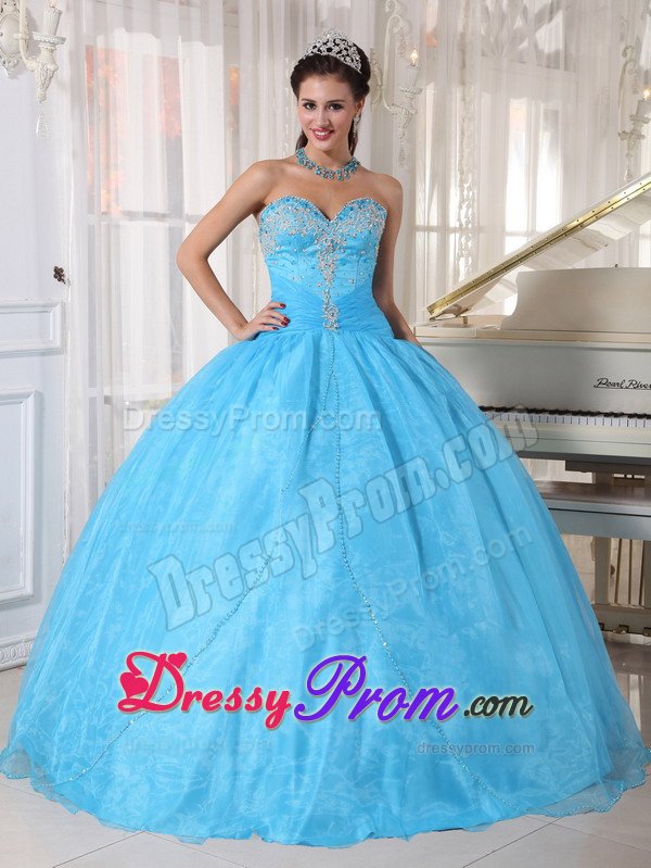 Englewood CO Appliqued Oranza Quinceanera Gowns in Baby Blue