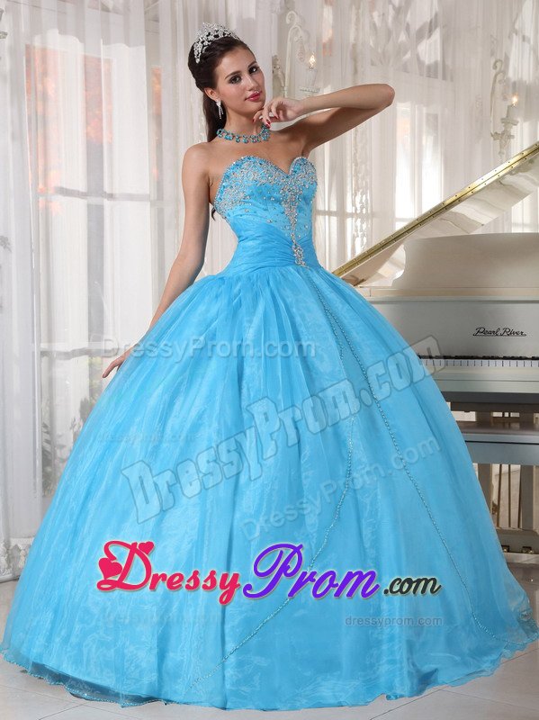 Englewood CO Appliqued Oranza Quinceanera Gowns in Baby Blue