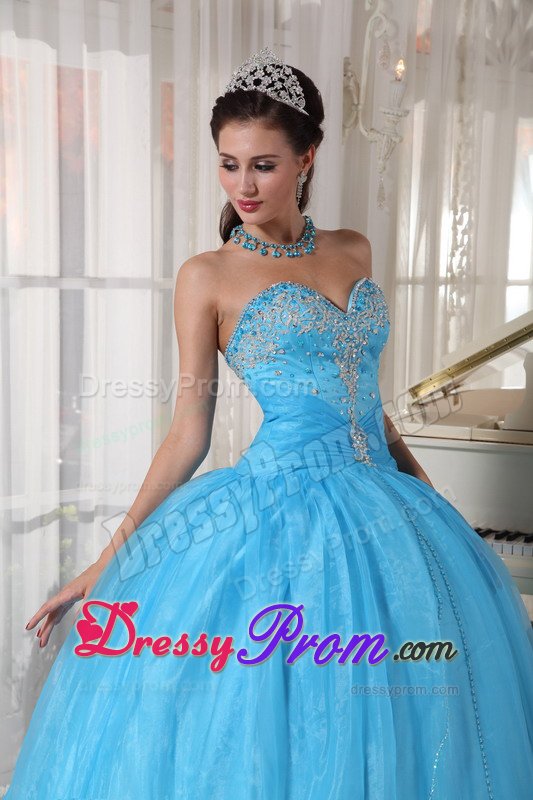 Englewood CO Appliqued Oranza Quinceanera Gowns in Baby Blue