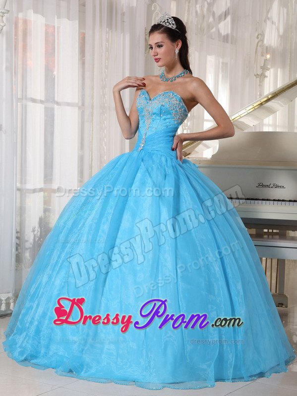Englewood CO Appliqued Oranza Quinceanera Gowns in Baby Blue