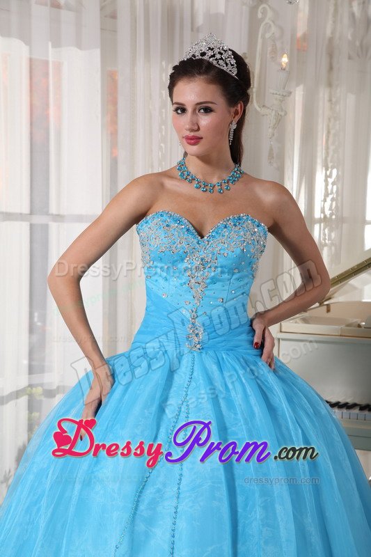 Englewood CO Appliqued Oranza Quinceanera Gowns in Baby Blue