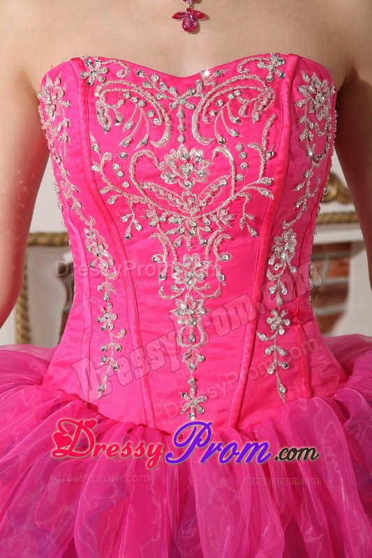 Hot Pink and Lavender Organza Quinceanera Gown Dresses Appliques