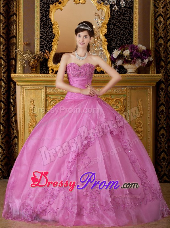 Appliqued Sweetheart Organza Quinceanera Gown in Rose Pink 2014