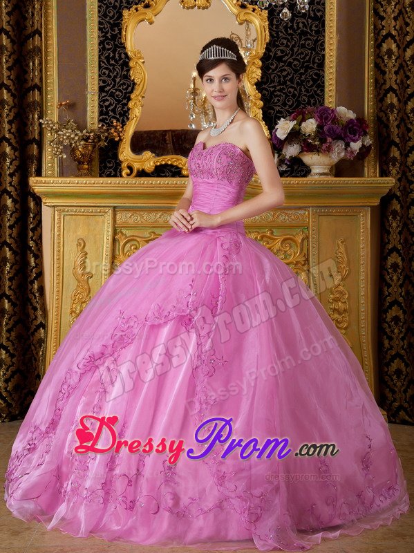Appliqued Sweetheart Organza Quinceanera Gown in Rose Pink 2014
